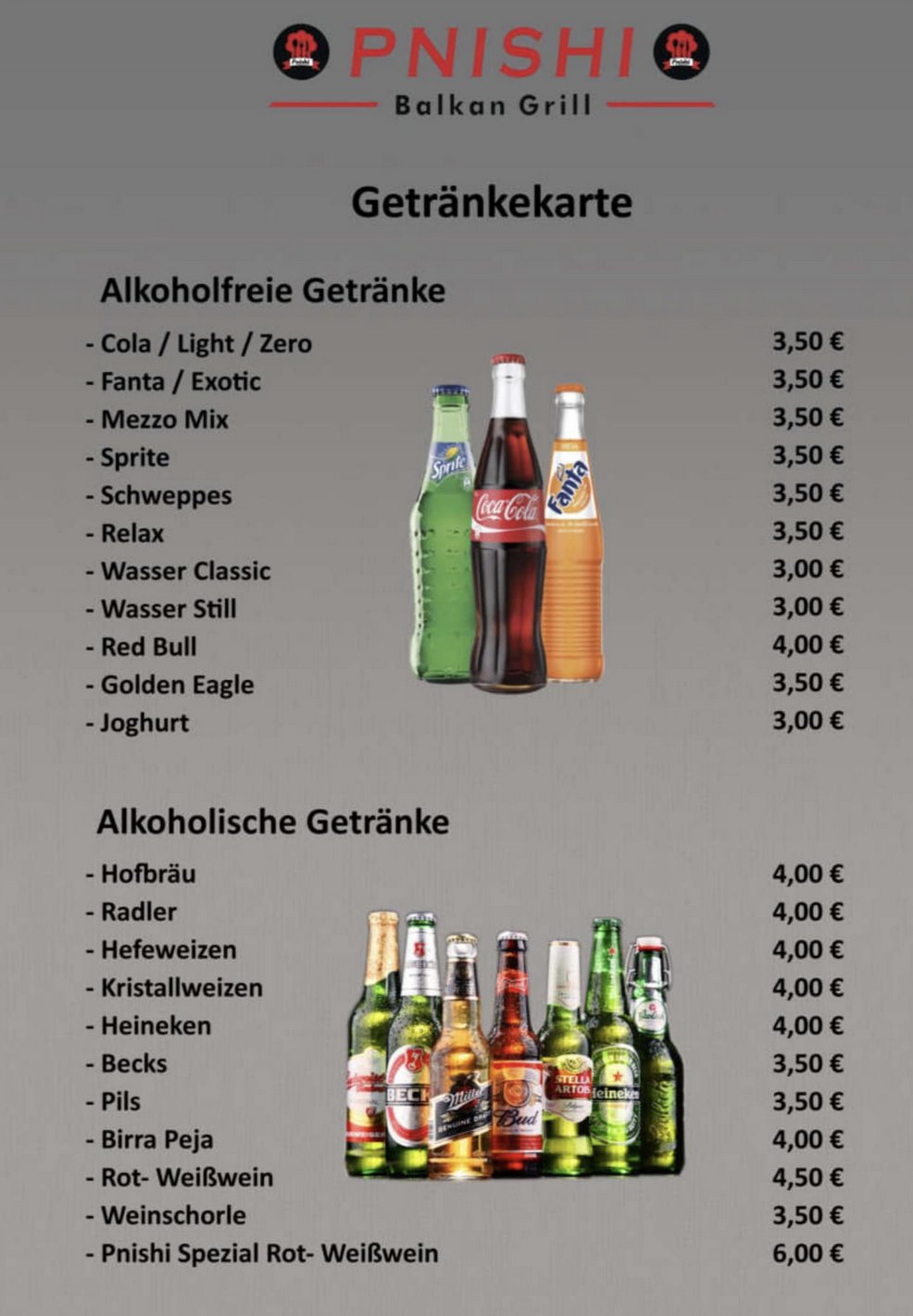 Getränkekarte – alkoholisch & alkoholfrei